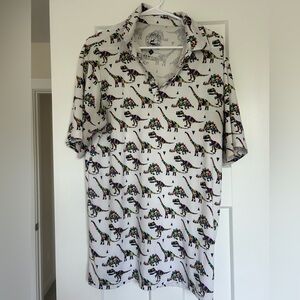 Multicolor Dinosaur Print Men's Golf Shirt